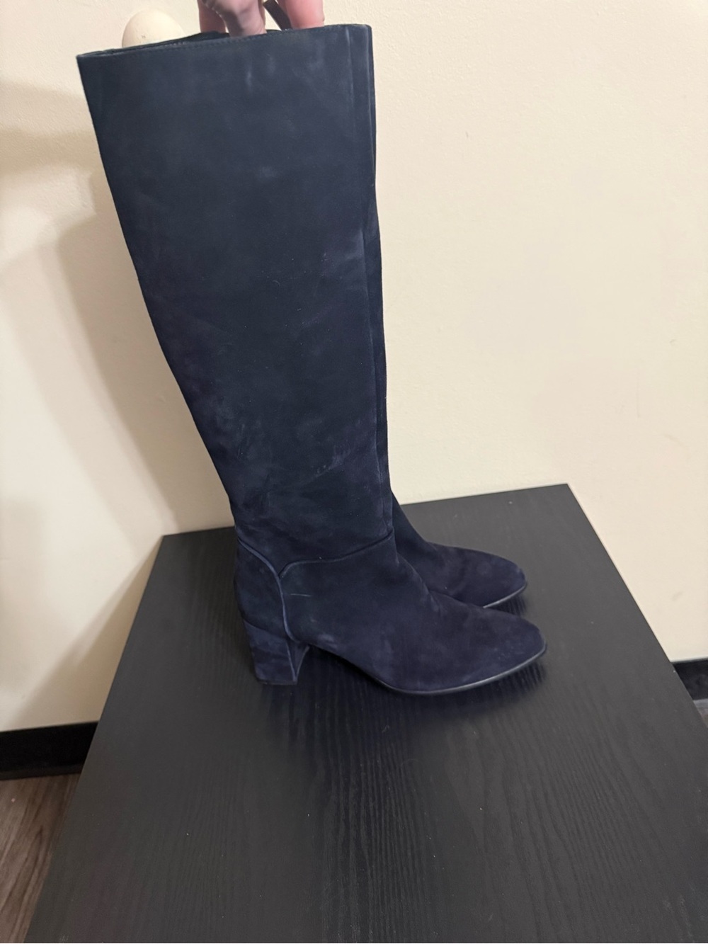 Aquatalia Boots Navy Suede Stretch Rhumba Tall Knee High Leather Fitted Size 9.5 - Picture 3 of 8